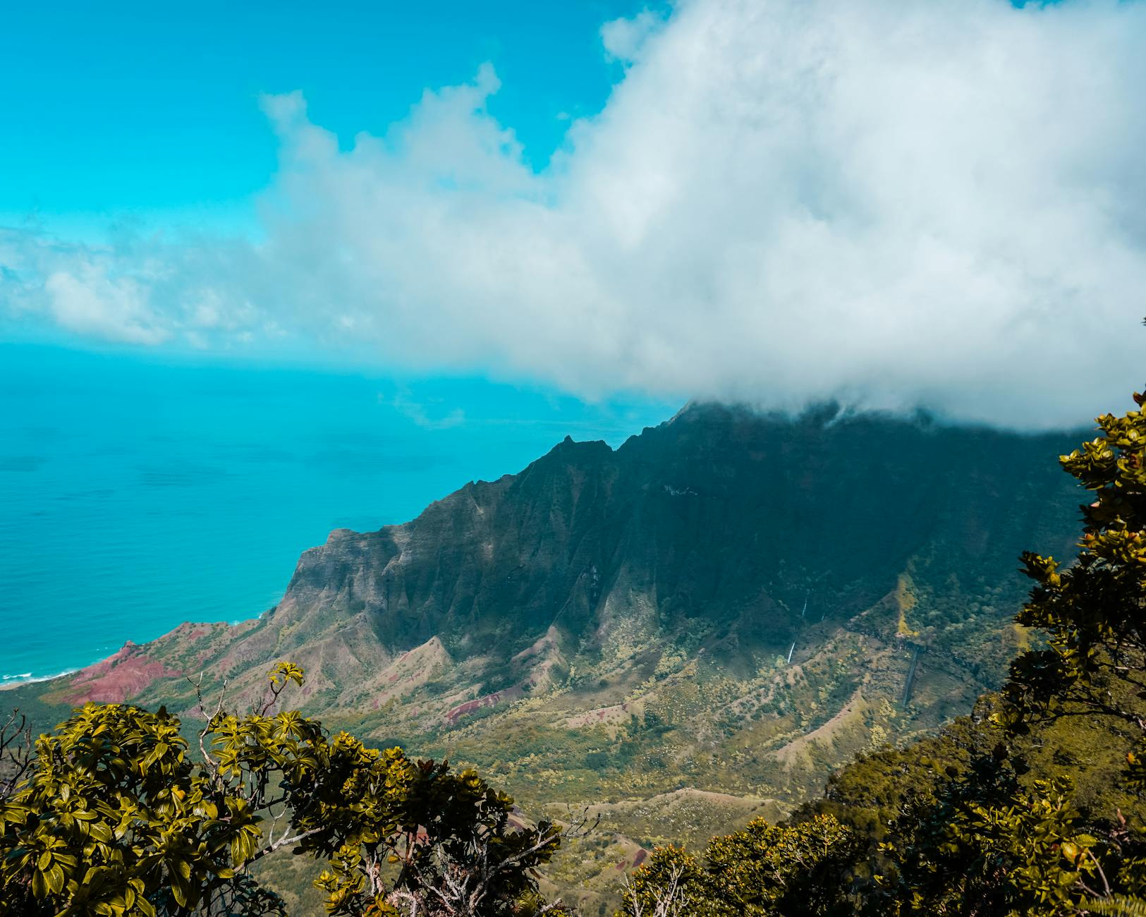 Stunning mountain vista with ocean backdrop, perfect for nature enthusiasts.